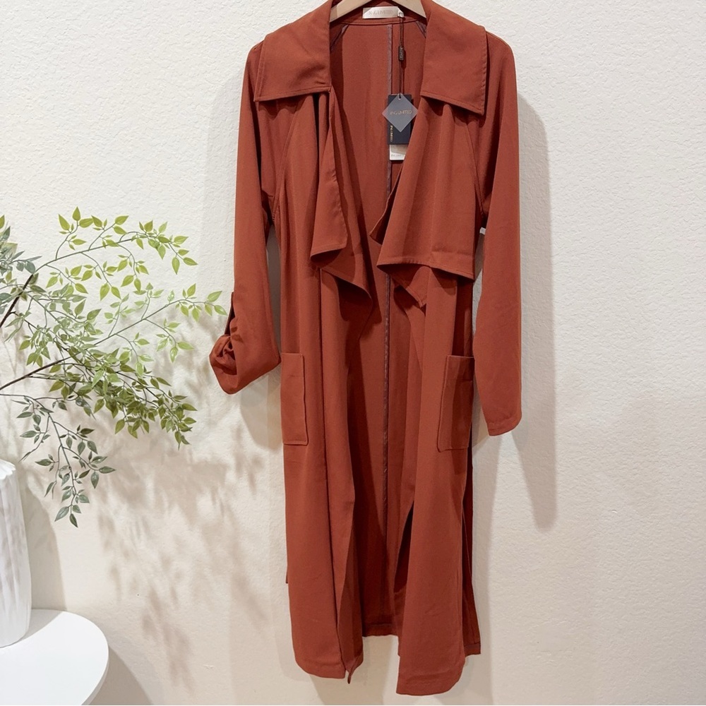 J.ING Jing Brick Red Lightweight Wrap Coat with Tie Size M / L NWT - Picture 6 of 9